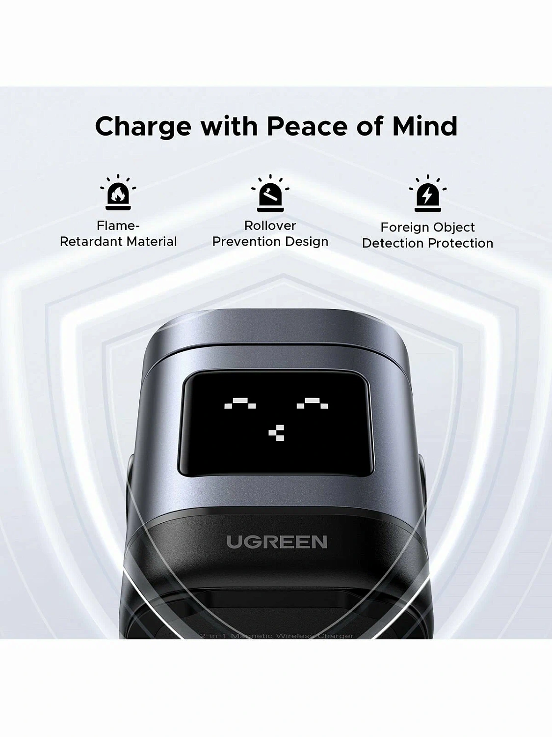45775 Беспроводное зарядное устройство UGREEN W709 20W с кабелем USB-C-USB-C 1м. Цвет: серый